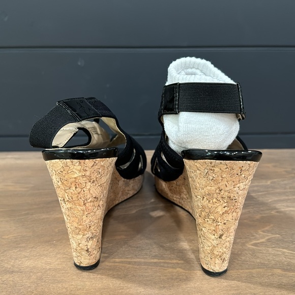 Adrienne Vittadini Black Cork Claudia Wedge Sandals - Picture 4 of 10